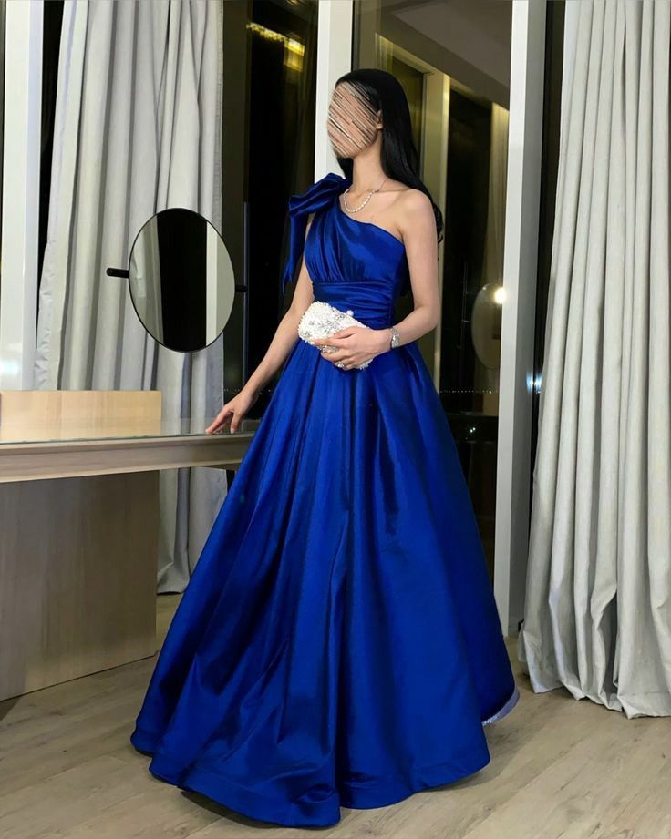 Blue one shoulder fashion simple elegant long ball gown evening dress nv3042