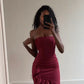 Fashionable and charming red off-the-shoulder tiered ruffled long ball gown evening dress nv1864