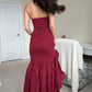 Fashionable and charming red off-the-shoulder tiered ruffled long ball gown evening dress nv1864