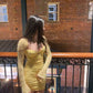 Yellow Fashion Long Sleeve Bodycon Party Dress Homecoming Dress nv2094