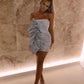 Strapless Silver Grey Short Homecoming Dress with Side Ruffles Party Dress nv2093