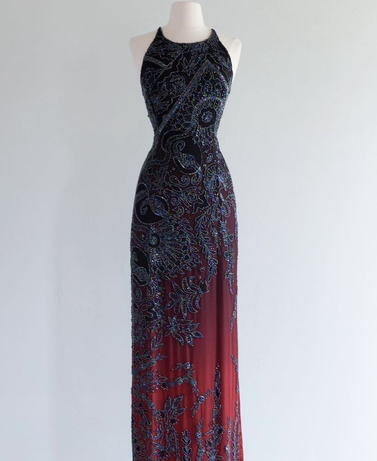 Robe de soirée longue élégante à perles, magnifique et exquise, dégradée de rouge, nv3272