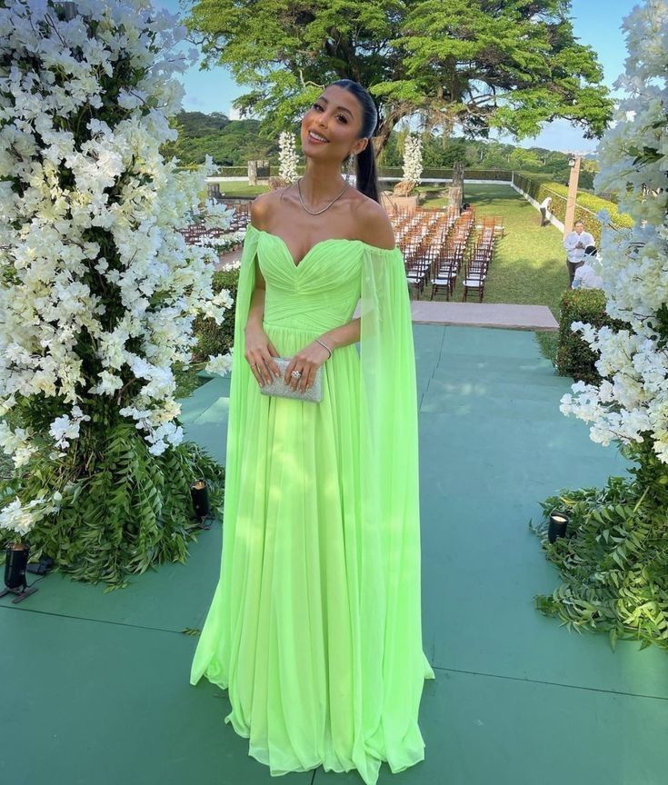 Green small V-neck long chiffon fashion elegant ball gown evening dress wedding guest party dress nv3068