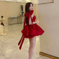 Burgundy Bowknot Shoulder Straps Fashion Cute Short Satin Homecoming Dress Birthday/Holiday Party Dress nv3081