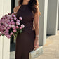 Brown Fashion Elegant Brown Hollow Waist Sleeveless Suspender Long Ball Gown Evening Dress Party Dress nv2513