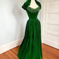 Emerald Green Vintage Elegant Long Velvet Ball Gown Evening Dress nv3381