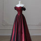 Burgundy Simple Satin Mermaid Long Black Tulle Ball Gown Evening Dress banquet outfit nv2989