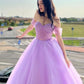 A-Line Sweetheart Neck Tulle Purple Long Prom Dress, Purple Formal Dresses nv1527