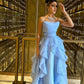 Blue fashion tube top tulle ruffle long ball gown evening dress nv3164