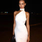 White suspenders solid color simple fashion long slim ball gown evening dress party dress nv2591