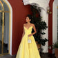 Yellow fashion simple sexy and charming tight A-line sleeveless off-shoulder long strapless corset dress prom dress evening dress party dress wedding guest party dress elegant formal dress nv2537