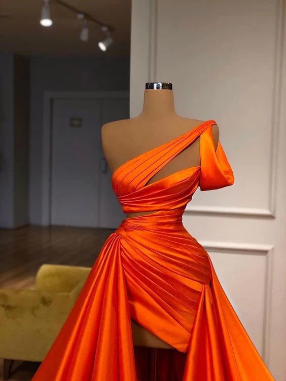 Orange gorgeous elegant long satin ball gown fashion evening dress nv83