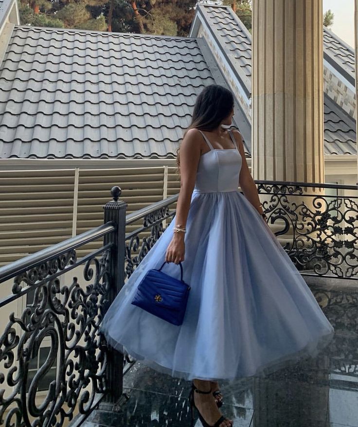 Blue straps fashion sweet mid-length tulle homecoming dress prom dress evening dress birthday holiday party dress nv3197