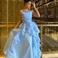 Blue fashion tube top tulle ruffle long ball gown evening dress nv3164