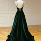 Simple A-Line Velvet Green Long Prom Dress, Green Long Formal Dress nv1518