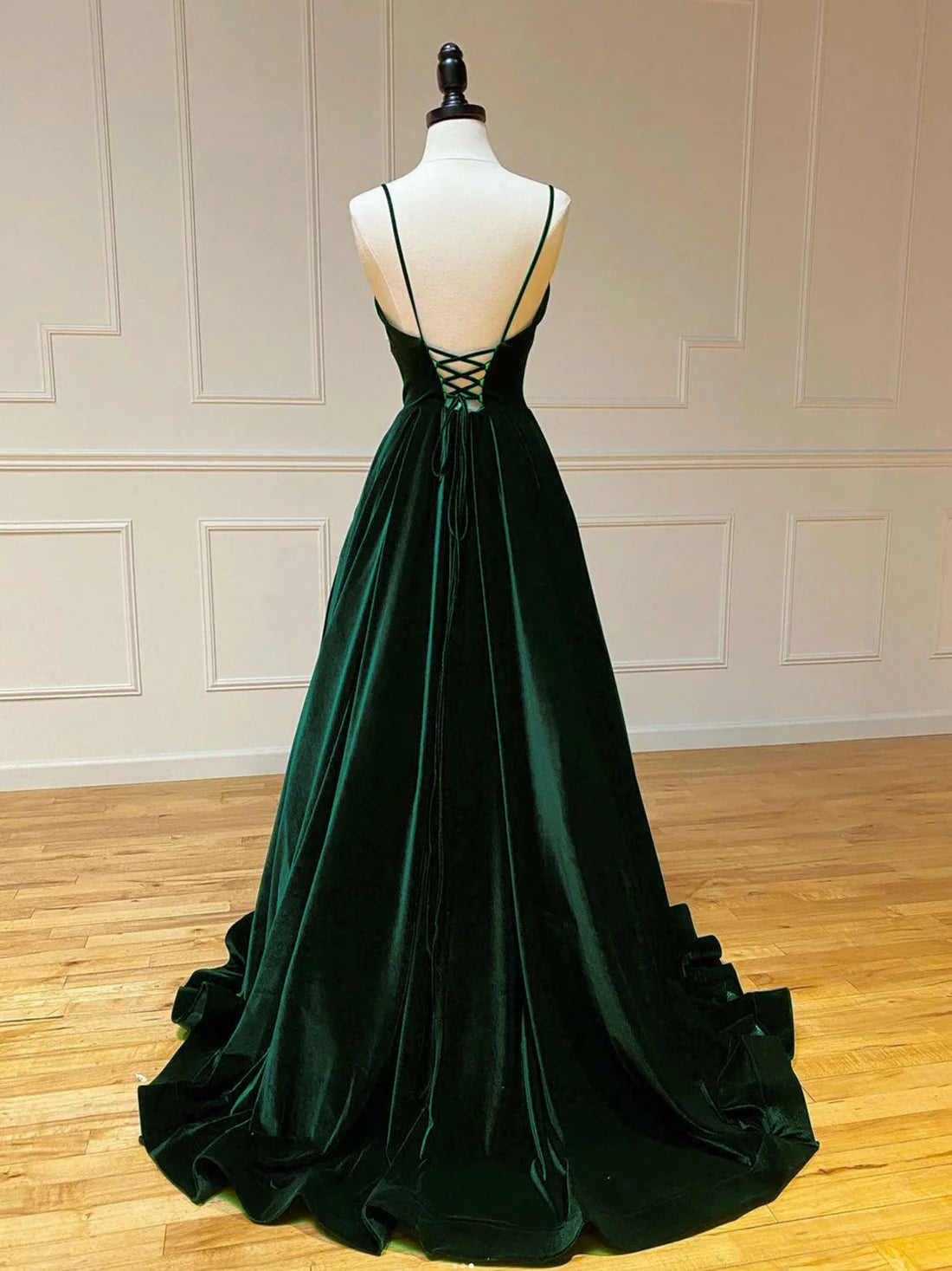 Simple A-Line Velvet Green Long Prom Dress, Green Long Formal Dress nv1518