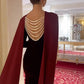 Burgundy noble and elegant backless beaded ribbon impressive long velvet ball gown evening dress party dress nv2597