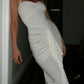 White Fashion Solid Halter Neck Ruffle Lace Slit Resort Style Dress Ball Gown Evening Gown Party Dress nv1951