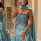 Robe de soirée longue fendue en strass, magnifique robe tube élégante et sexy, bleu, nv2405