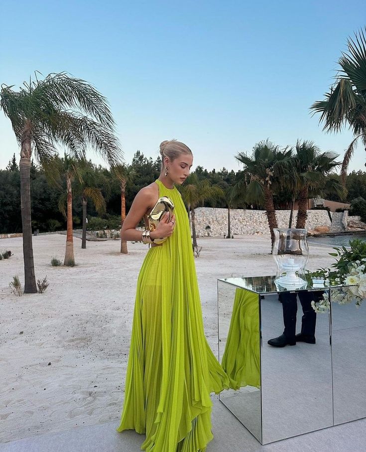 Green suspenders simple elegant long chiffon ball gown evening dress wedding guest dress party dress nv2962