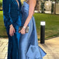 Blue fashion elegant tube top off shoulder trail irregular ruffle fishtail long ball gown evening dress party dress nv2543