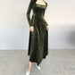 Green Simple Elegant Long Sleeve Velvet Ball Gown A-Line Evening Dress nv1917