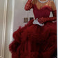 Rotes sexy langes Hosenträger-Tüll-Ballkleid, Abendkleid, Partykleid, NV2236