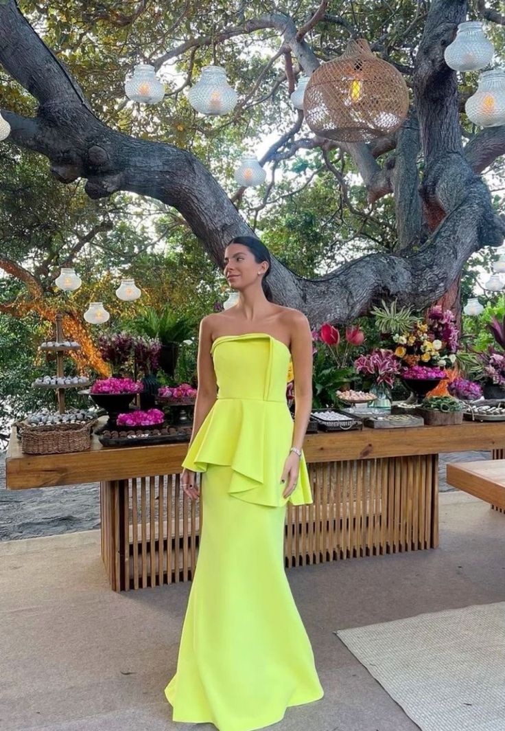 Yellow Green Simple Satin Mermaid Long Ball Gown Evening Dress Wedding Guest Dresses banquet outfit nv2988