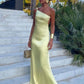 Solid Color One Shoulder Strapless Simple Elegant Satin Long Prom Dress Evening Dress Party Dress nv2314