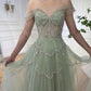 Green tulle shiny sequins sweetheart neck long prom dress evening dress nv2709