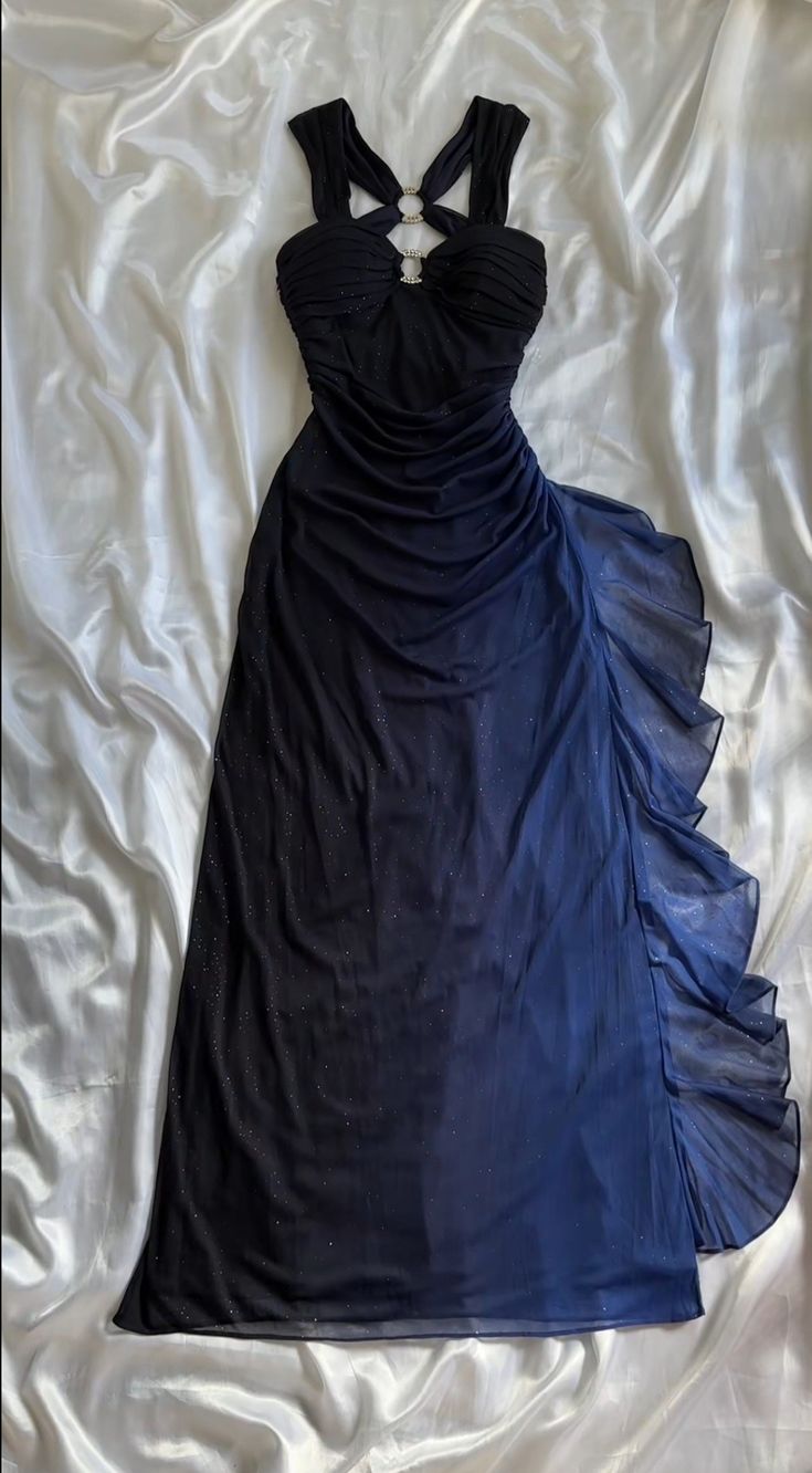 Robe de soirée longue en tulle à bretelles, élégante et exquise, dégradé brillant noir/bleu/violet nv3314