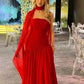 Red Fashion Slim Strapless Off-shoulder Long Ball Gown Evening Dress Party Dress With Ribbon nv2468