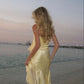 Yellow stylish elegant two-piece long satin ball gown evening dress seaside holiday party dress nv3596