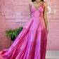 Pink Fashion Simple Elegant A-line Long Silk Satin Ball Gown Birthday Party Dress Evening Dress nv2544