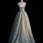 Sage Green Delicate Floral Beading Long Tulle Ball Gown Evening Gown Party Dress nv3485