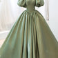 Green sweetheart elegant short sleeve round neck impressive long prom dress evening dress birthday party graduation dress nv74