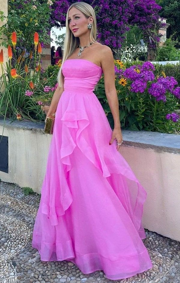 Pink Simple Elegant Off Shoulder Tulle A-Line Maxi Formal Prom Gown Evening Gown Party Dress nv2569