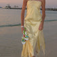 Yellow stylish elegant two-piece long satin ball gown evening dress seaside holiday party dress nv3596