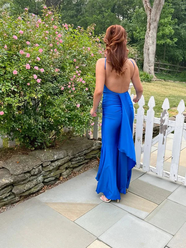 Blue Elegant Backless Mermaid Ball Gown Evening Dress nv2225