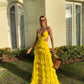 Yellow elegant sexy hollow waist V-neck low-cut long ball gown evening dress party dress nv2458