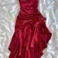 Red Fashion Strapless Long Satin Ruffle Ball Gown Evening Dress Party Dress nv3608