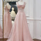 Pink Elegant Spaghetti Strap A-Line Sparkling Beaded Sleeveless Formal Wedding Party Prom Evening Gown Bridesmaid Dresses banquet outfit nv2994