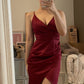 Burgundy V-neck Simple Elegant Slim Short Mini Prom Dress Evening Dress Party Dress Homecoming Dress nv2351