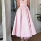 Pink Elegant Sleeveless V Neck Tulle Lined Midi Gown Ball Gown Evening Dress nv1891