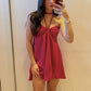 Dragon Fruit Color Lace Up Suspender Short Mini Party Dress Homecoming Dress nv2312