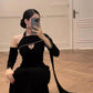 Black elegant long sleeve ribbon long satin ball gown evening dress nv3153