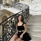 Black Strapless Velvet Homecoming Dress Short Mini Party Dress with Appliques nv2996