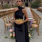 Black stylish elegant off-shoulder long satin ball gown evening dress wedding guest party dress nv2980