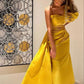 Yellow fashion simple elegant one-sleeve pleated long formal prom dress evening dress party dress nv2531