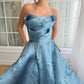 strapless ruched embossed printed satin lace-up  prom dress  nv1637